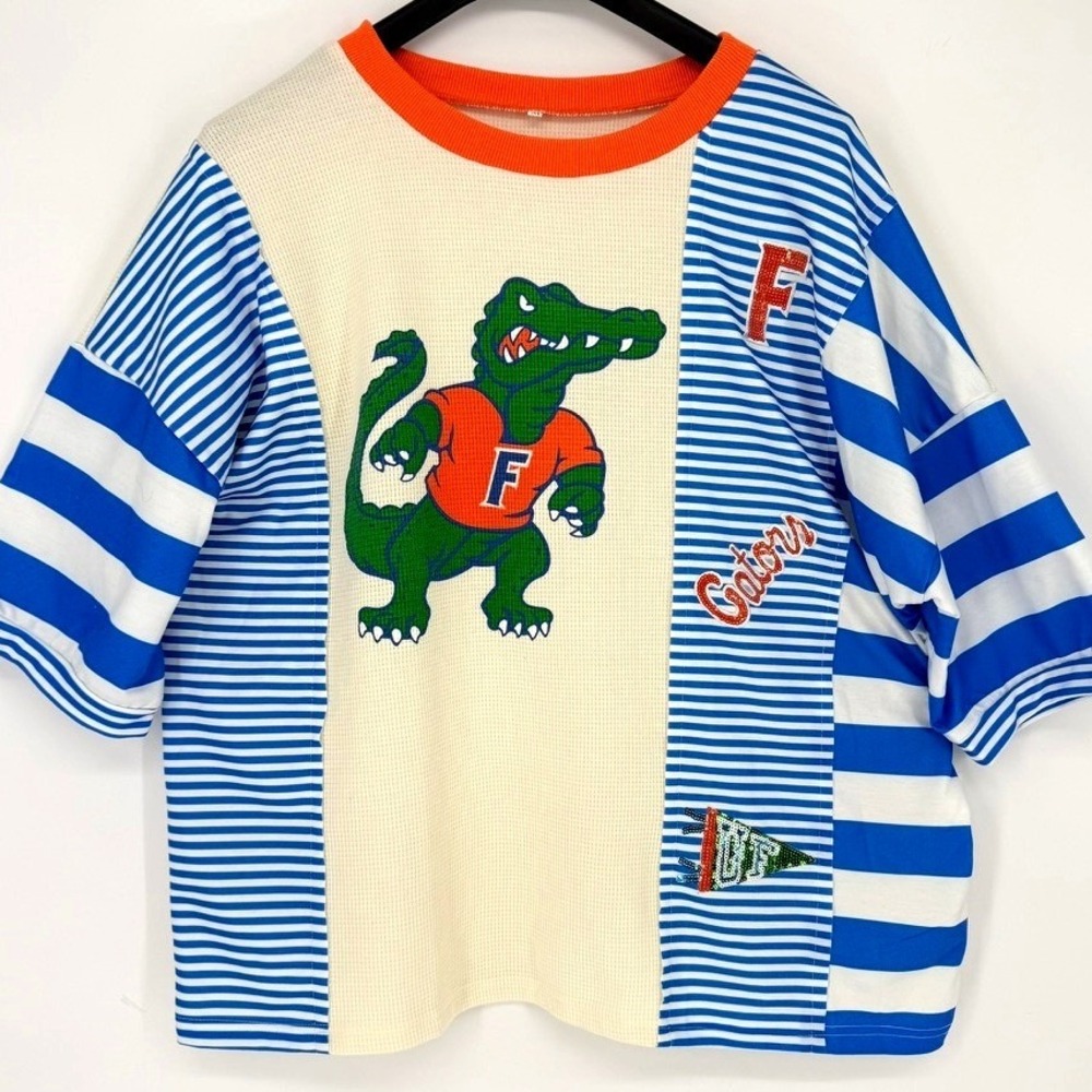 Florida Gators Mixed Media Colorblock Sequin Tee Blue‎ Orange L Retro Football